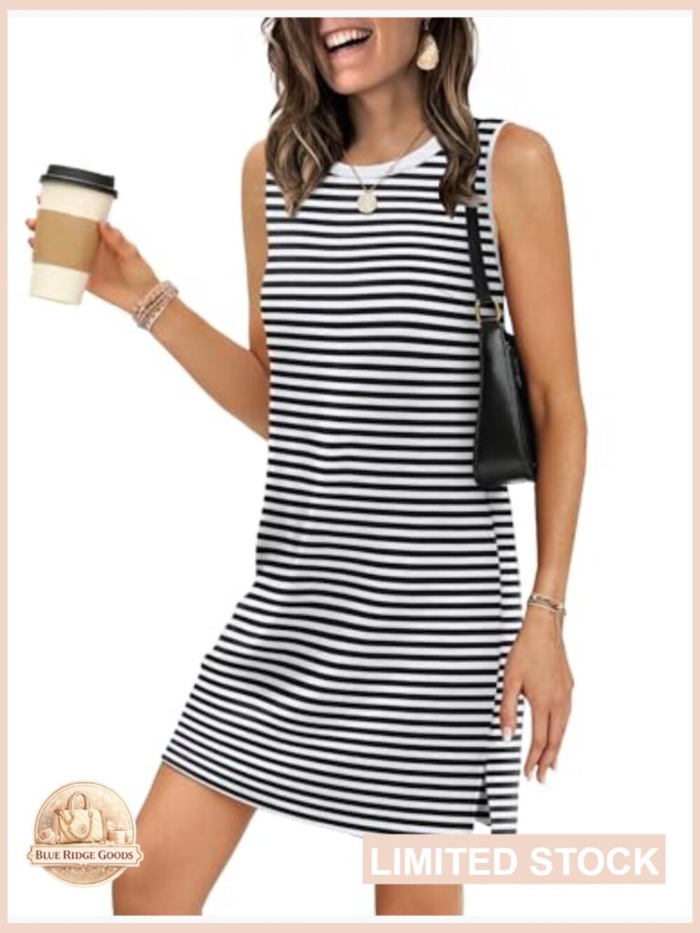 Crewneck Sleeveless Tank Dress Boho Casual Vacation Midi A-Line - Picture 2 of 7